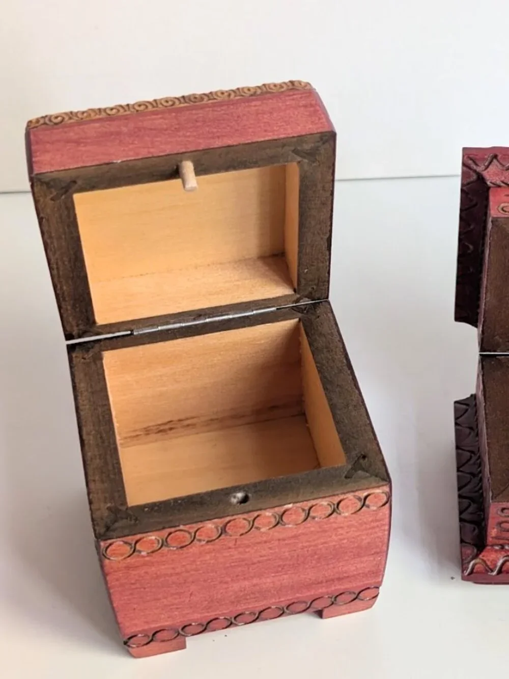 Lot of 2 Small Handmade in Poland Wooden Trinket Boxes